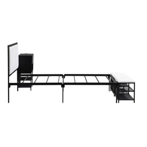 Black and White Metal And Tufted Upholstery Upholstered Twin Bed Frame