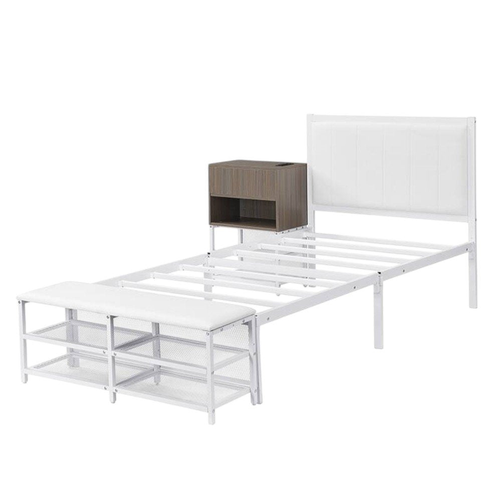 White Metal And Tufted Upholstery Upholstered Twin Bed Frame