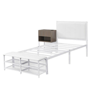 White Metal And Tufted Upholstery Upholstered Twin Bed Frame