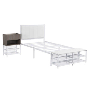 White Metal And Tufted Upholstery Upholstered Twin Bed Frame