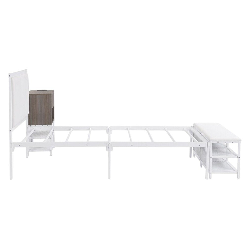 White Metal And Tufted Upholstery Upholstered Twin Bed Frame