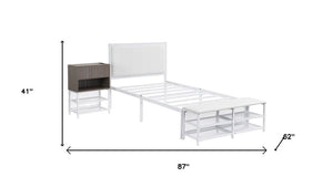 White Metal And Tufted Upholstery Upholstered Twin Bed Frame