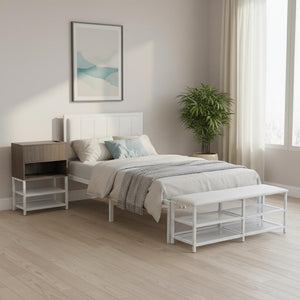 White Metal And Tufted Upholstery Upholstered Twin Bed Frame