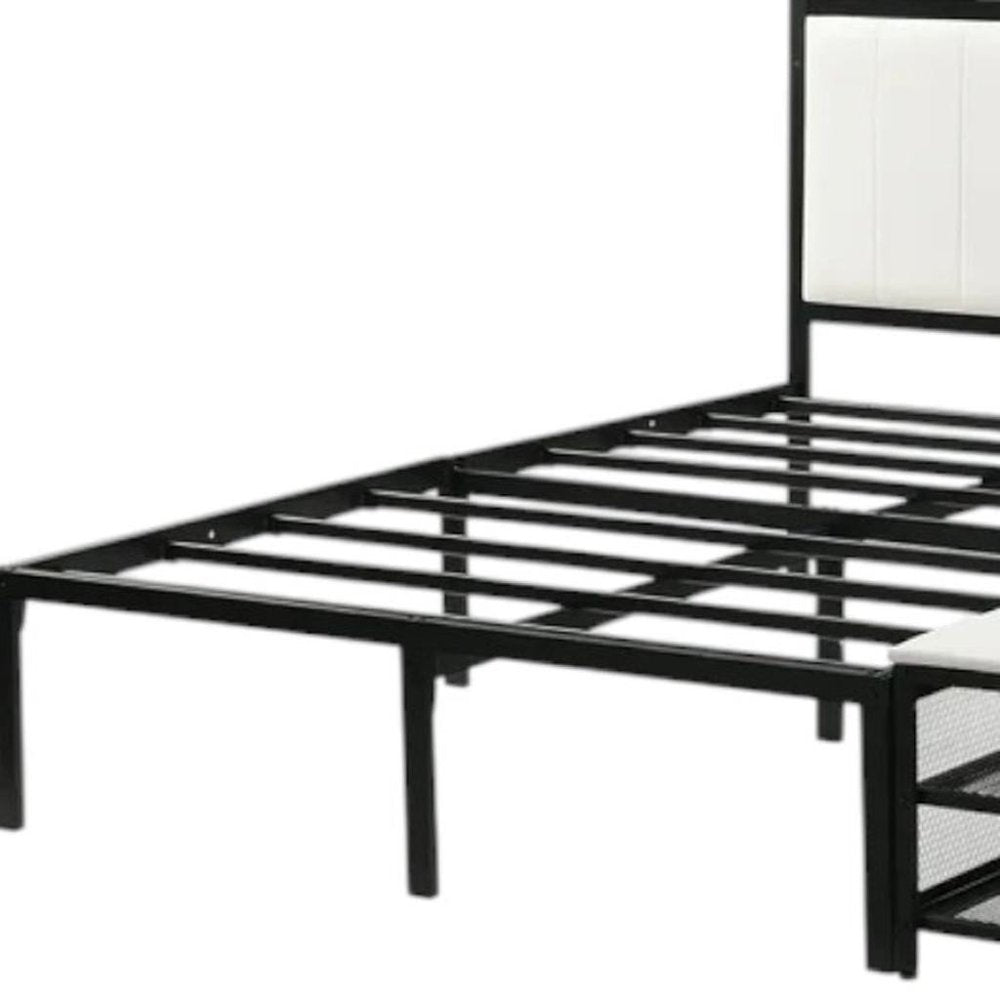 Black and White Metal And Tufted Upholstery Upholstered Full Bed Frame