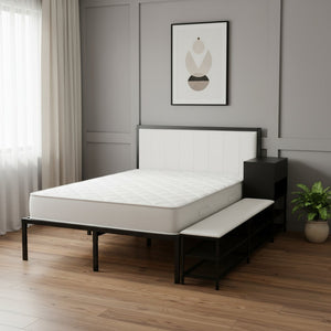 Black and White Metal And Tufted Upholstery Upholstered Full Bed Frame