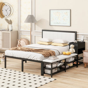 Black and White Metal And Tufted Upholstery Upholstered Full Bed Frame