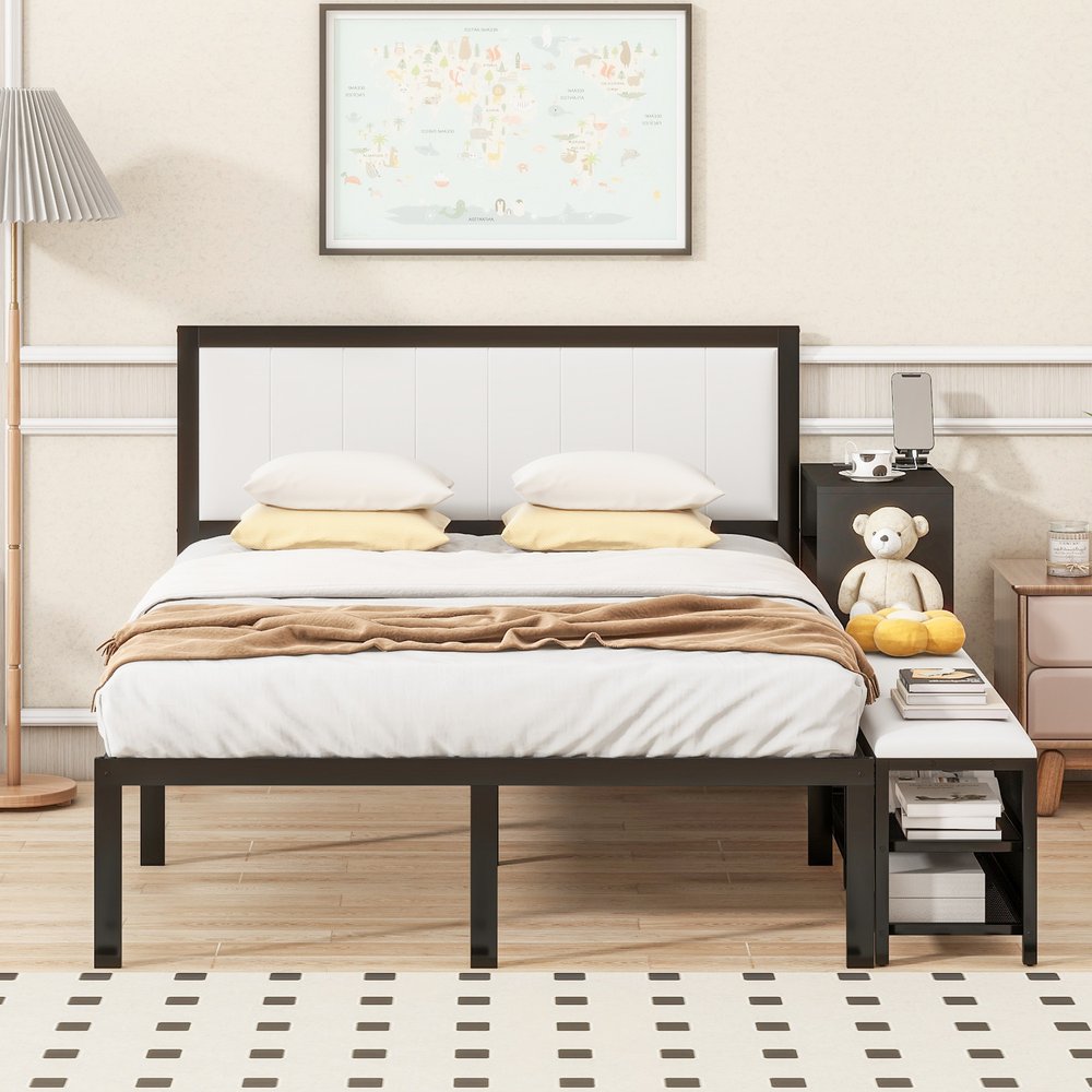 Black and White Metal And Tufted Upholstery Upholstered Full Bed Frame