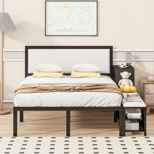 Black and White Metal And Tufted Upholstery Upholstered Full Bed Frame
