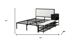 Black and White Metal And Tufted Upholstery Upholstered Full Bed Frame