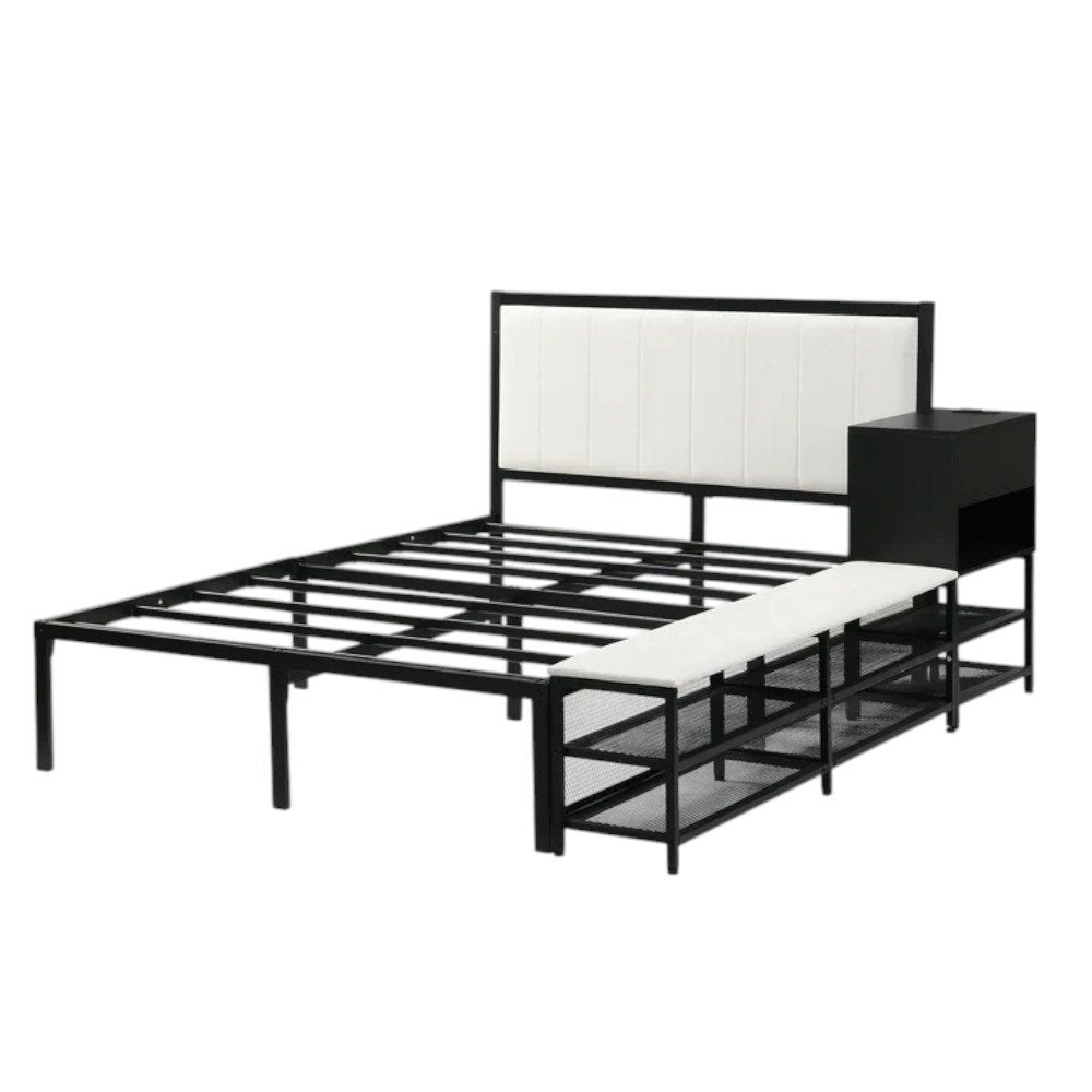 Black and White Metal And Tufted Upholstery Upholstered Full Bed Frame