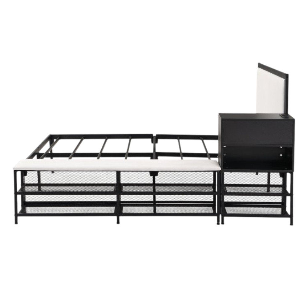 Black and White Metal And Tufted Upholstery Upholstered Full Bed Frame