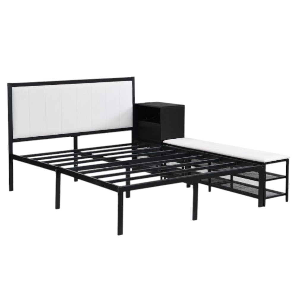 Black and White Metal And Tufted Upholstery Upholstered Full Bed Frame