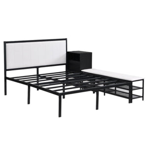 Black and White Metal And Tufted Upholstery Upholstered Full Bed Frame