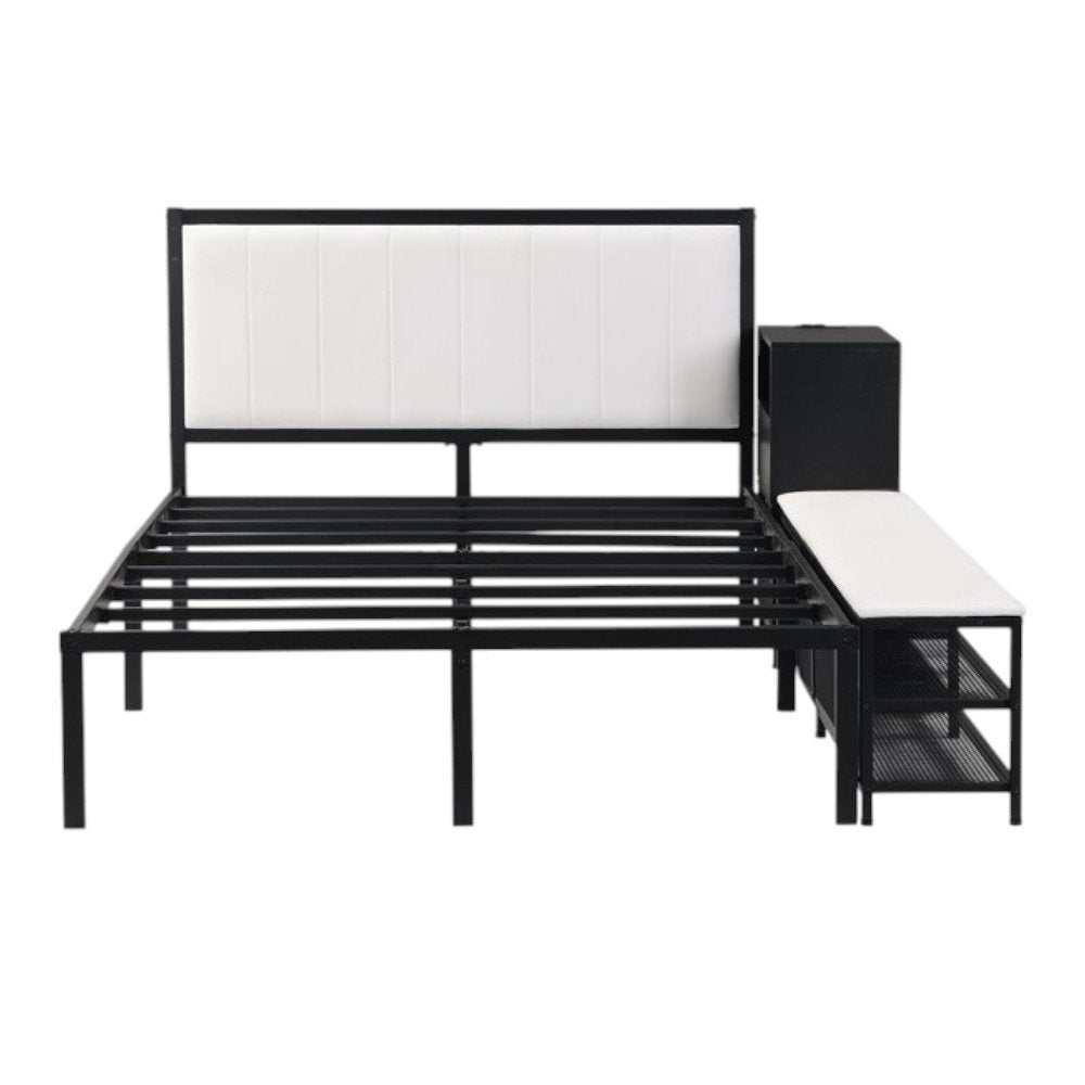 Black and White Metal And Tufted Upholstery Upholstered Full Bed Frame
