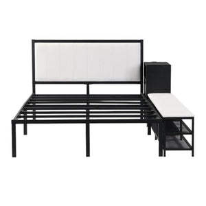 Black and White Metal And Tufted Upholstery Upholstered Full Bed Frame