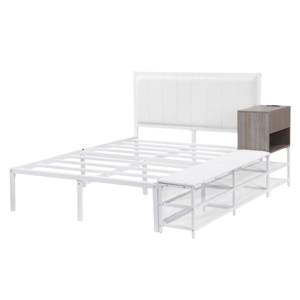 White Metal And Tufted Upholstery Upholstered Full Bed Frame