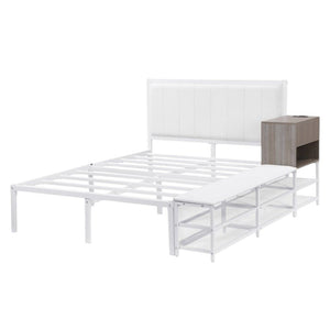 White Metal And Tufted Upholstery Upholstered Full Bed Frame