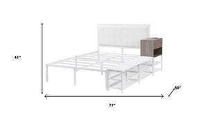 White Metal And Tufted Upholstery Upholstered Full Bed Frame