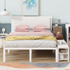 White Metal And Tufted Upholstery Upholstered Full Bed Frame