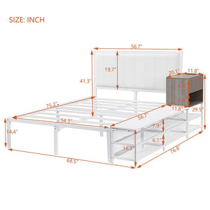 White Metal And Tufted Upholstery Upholstered Full Bed Frame