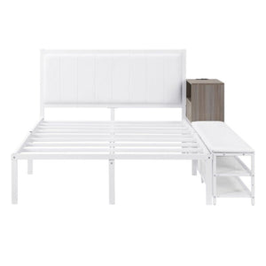 White Metal And Tufted Upholstery Upholstered Full Bed Frame