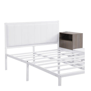 White Metal And Tufted Upholstery Upholstered Full Bed Frame