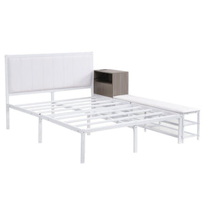 White Metal And Tufted Upholstery Upholstered Full Bed Frame