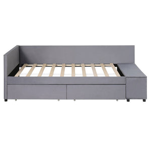 Gray Tufted Velvet Upholstered Twin Bed Frame With Drawers