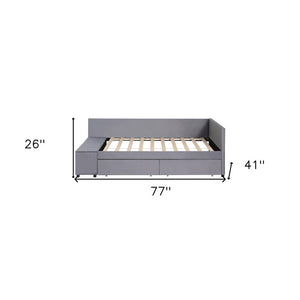 Gray Tufted Velvet Upholstered Twin Bed Frame With Drawers
