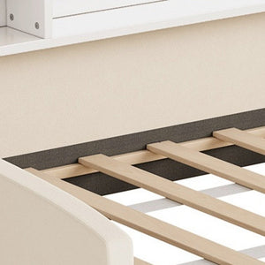 Beige Tufted Velvet Upholstered Twin Bed Frame With Drawers