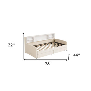 Beige Tufted Velvet Upholstered Twin Bed Frame With Drawers