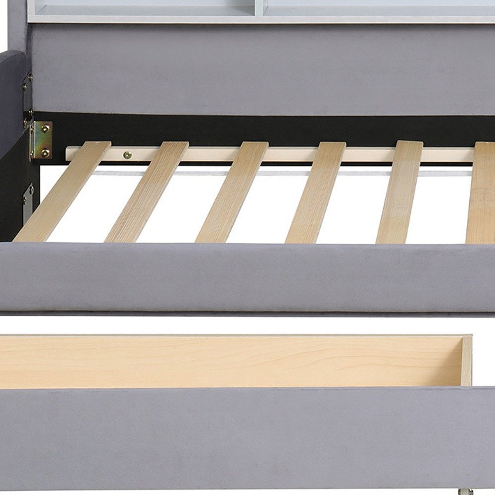 Gray Tufted Velvet Upholstered Twin Bed Frame With Drawers