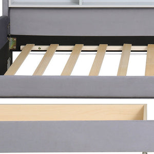 Gray Tufted Velvet Upholstered Twin Bed Frame With Drawers