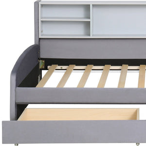 Gray Tufted Velvet Upholstered Twin Bed Frame With Drawers