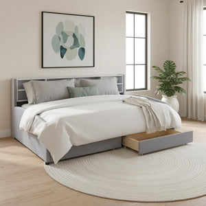 Gray Tufted Velvet Upholstered Twin Bed Frame With Drawers