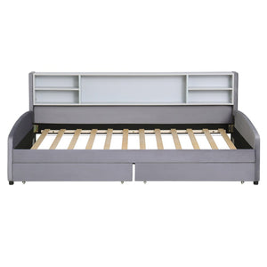 Gray Tufted Velvet Upholstered Twin Bed Frame With Drawers
