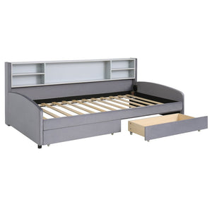 Gray Tufted Velvet Upholstered Twin Bed Frame With Drawers