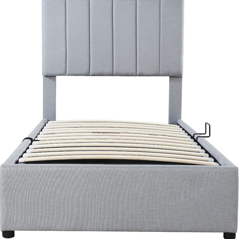 Gray Tufted Upholstered Twin Bed Frame With Trundle