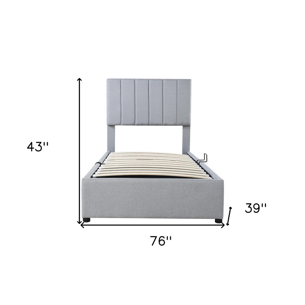 Gray Tufted Upholstered Twin Bed Frame With Trundle