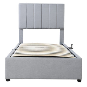 Gray Tufted Upholstered Twin Bed Frame With Trundle