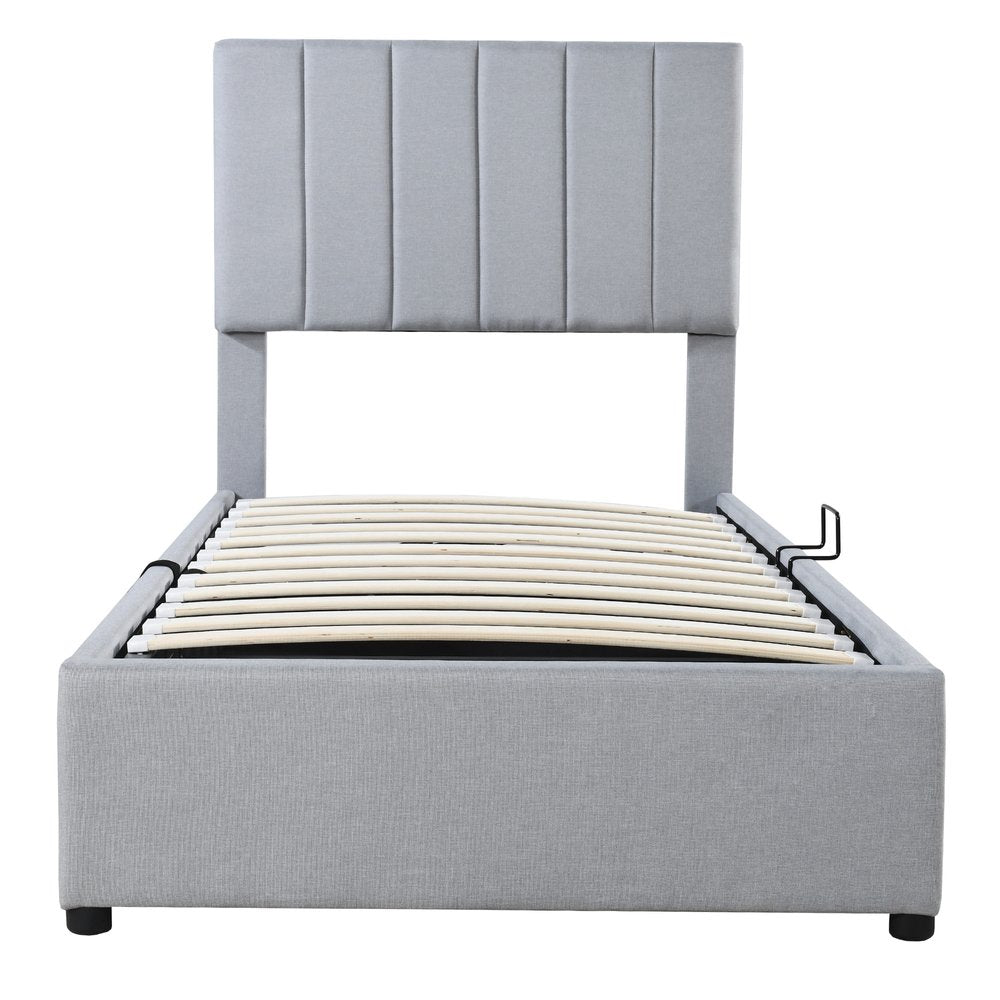 Gray Tufted Upholstered Twin Bed Frame With Trundle