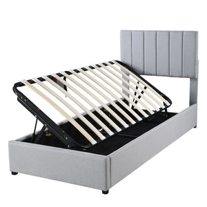 Gray Tufted Upholstered Twin Bed Frame With Trundle