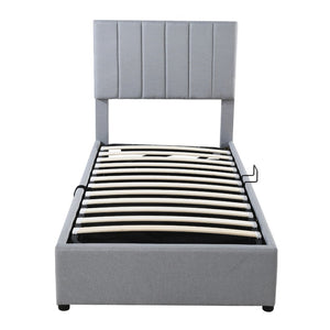 Gray Tufted Upholstered Twin Bed Frame With Trundle