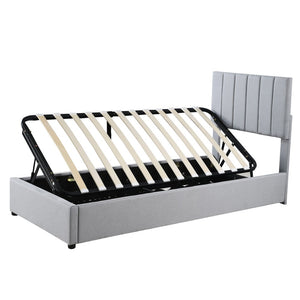 Gray Tufted Upholstered Twin Bed Frame With Trundle