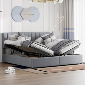 Gray Tufted Upholstered King Bed Frame