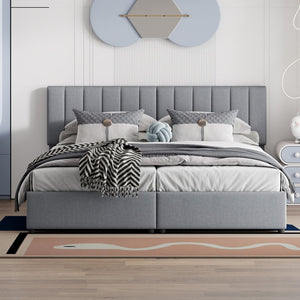 Gray Tufted Upholstered King Bed Frame