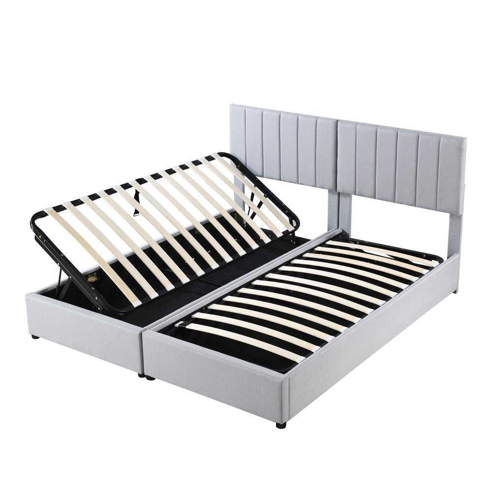 Gray Tufted Upholstered King Bed Frame