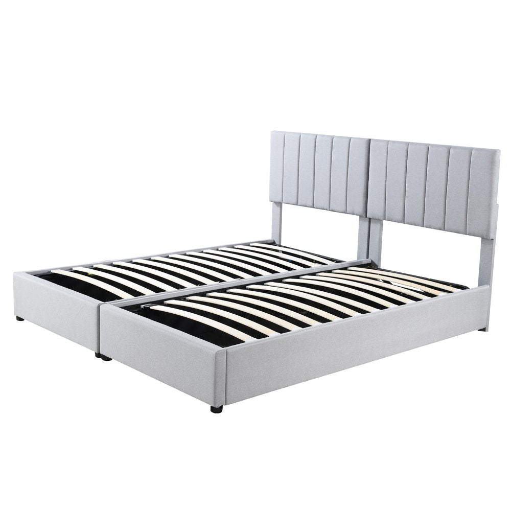 Gray Tufted Upholstered King Bed Frame