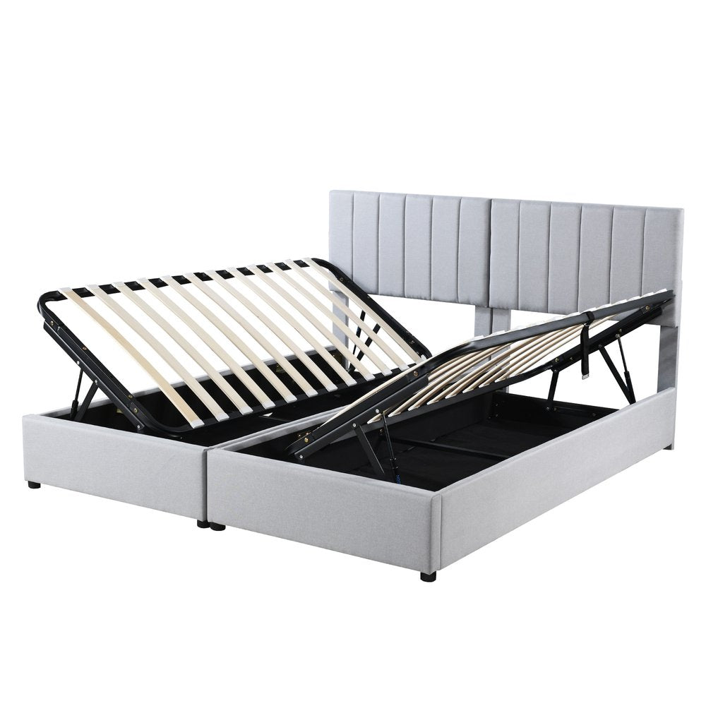 Gray Tufted Upholstered King Bed Frame