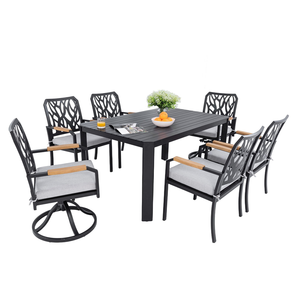 Outdoor Patio Furniture Dining Set With Sunbrella Fabric, Rectangular Table With Umbrella Hole by Couch.com